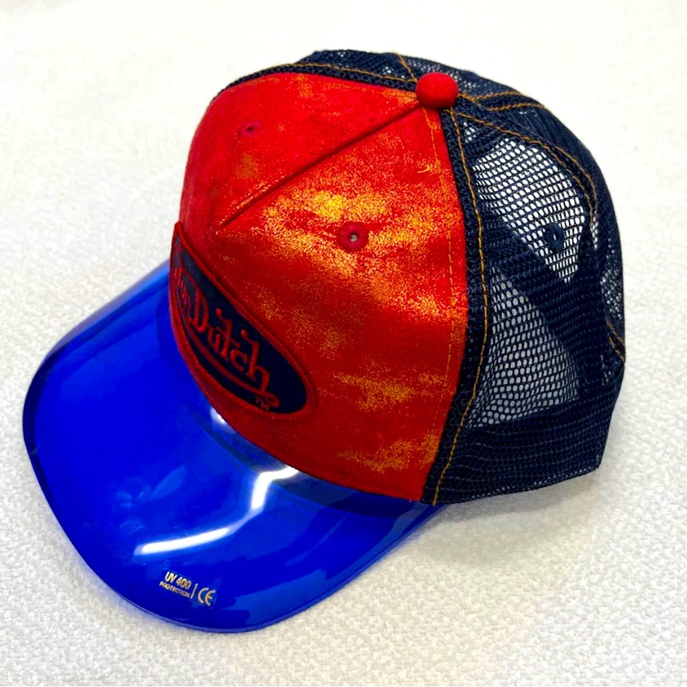 COPY - VON DUTCH UV MAGIC VISOR HAT   Red Vintage Lether & Blue  VISOR unisex